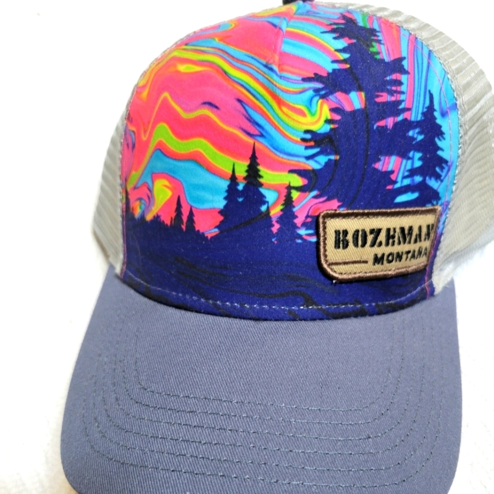 Colorful Trucker Hat with Bozeman Montana Patch